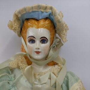 Large 24" Antique Porcelain Doll - Blonde Wavy Hair, Blue Eyes